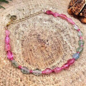 Premium Grade Nature Tourmaline Hand Carve Ruffled Candy Beads 925 Bracelet